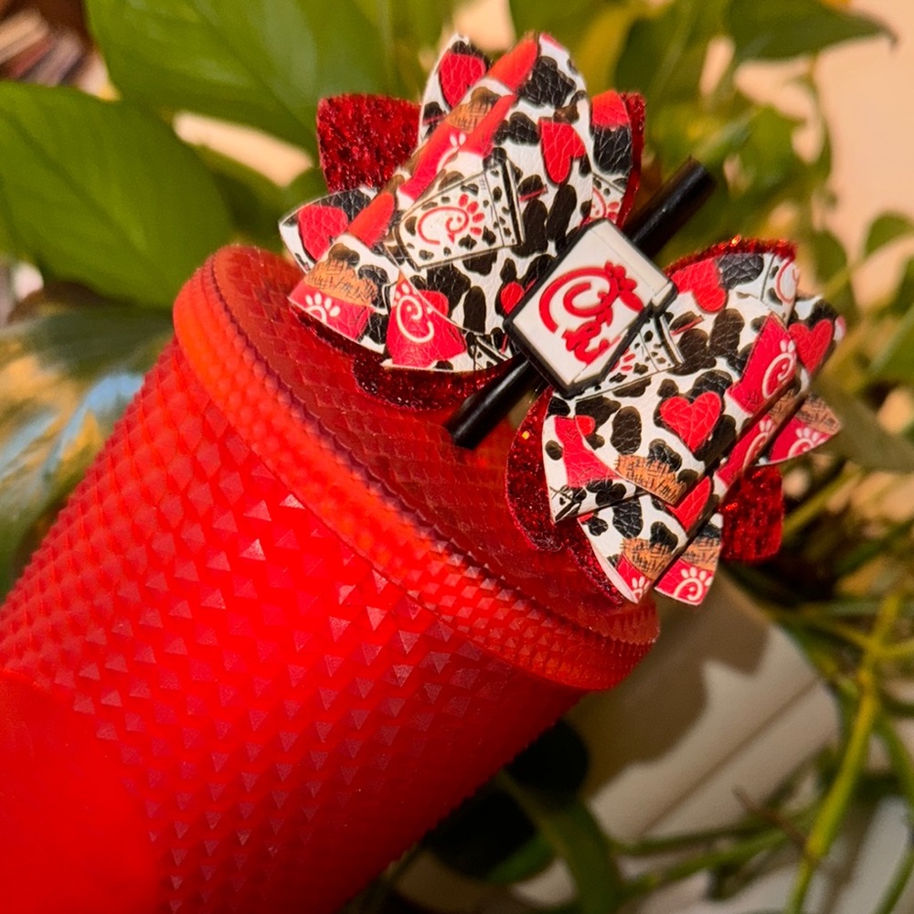 chick fill a Red and White  Bow straw topper